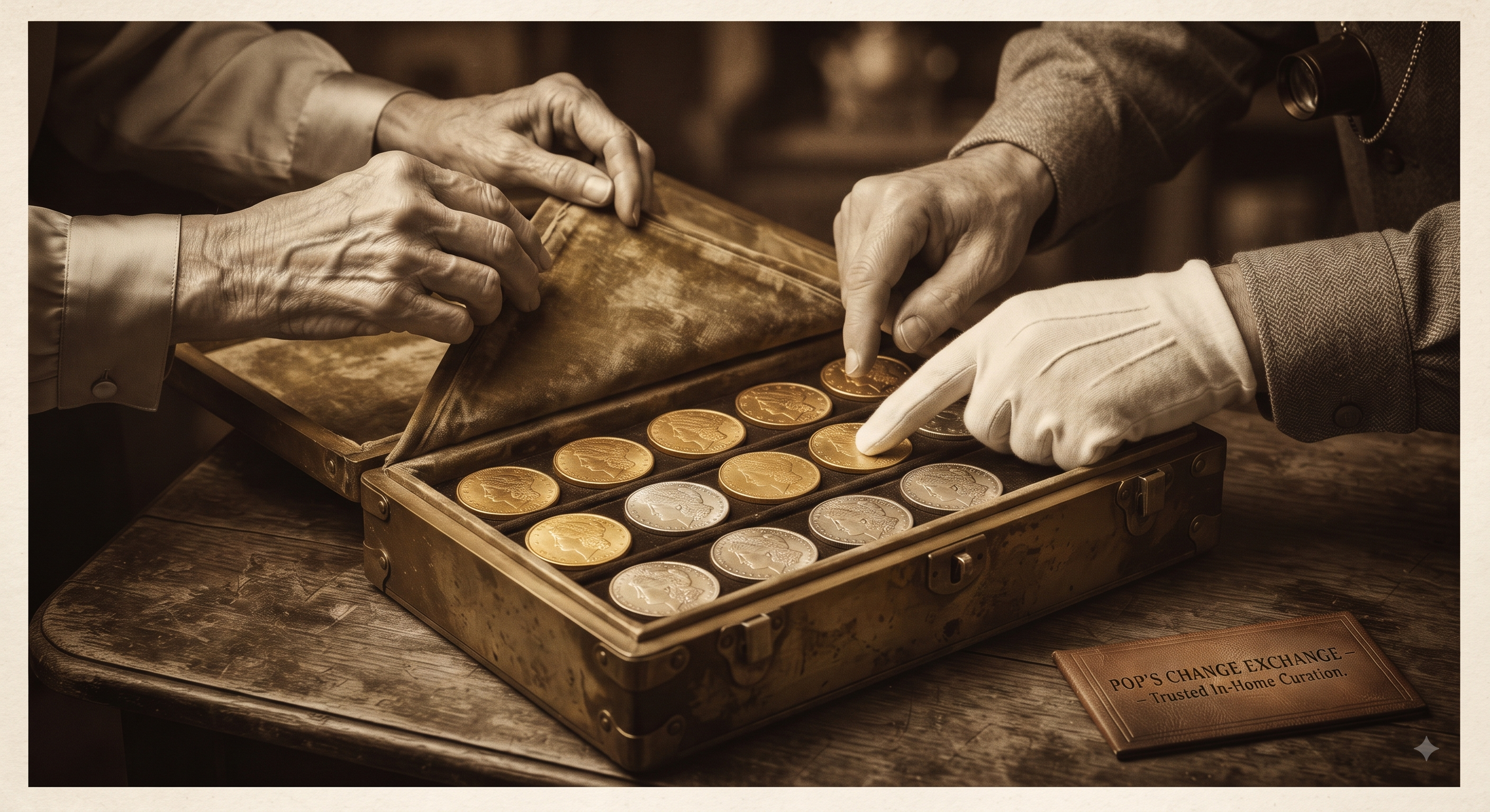A family and a coin specialist reviewing an inherited coin collection together