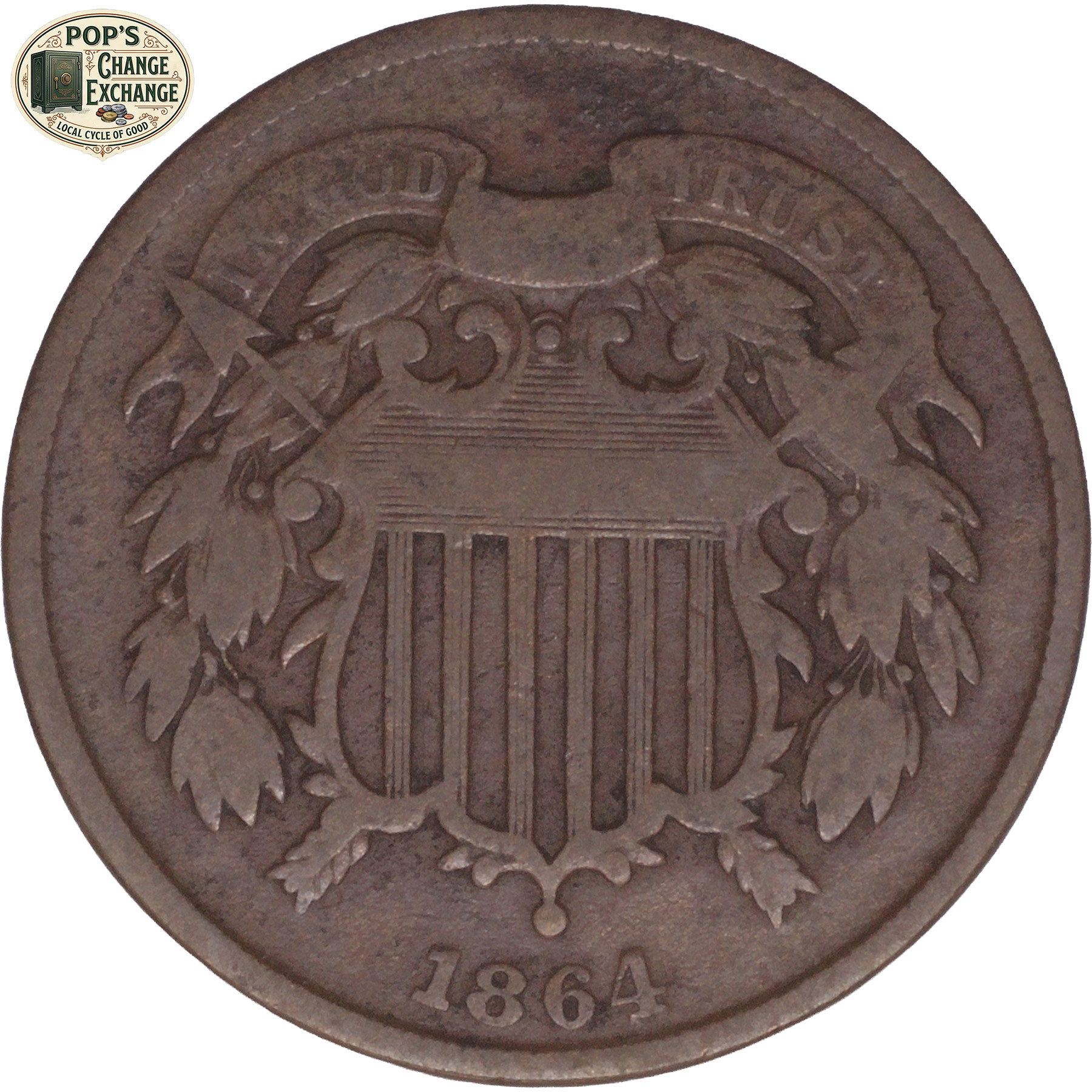 Obverse of the 1864 two cent piece in the Weekley Collection auction preview
