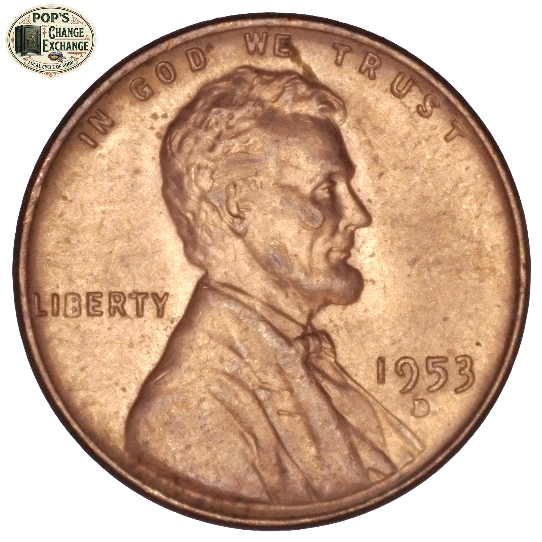 1953 D Lincoln Wheat Cent - BU - DIE SLIP with Light D