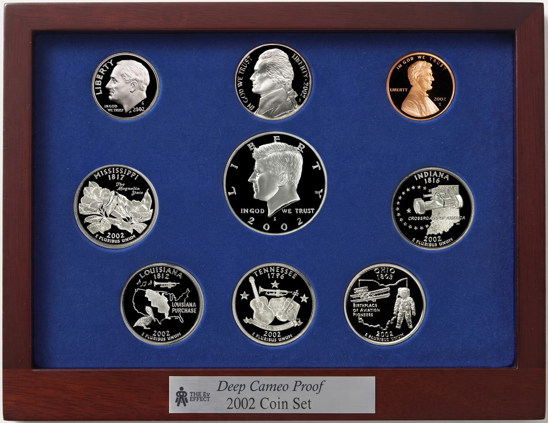 A framed 2002 proof cameo birth-year coin board from Pops Change Exchange