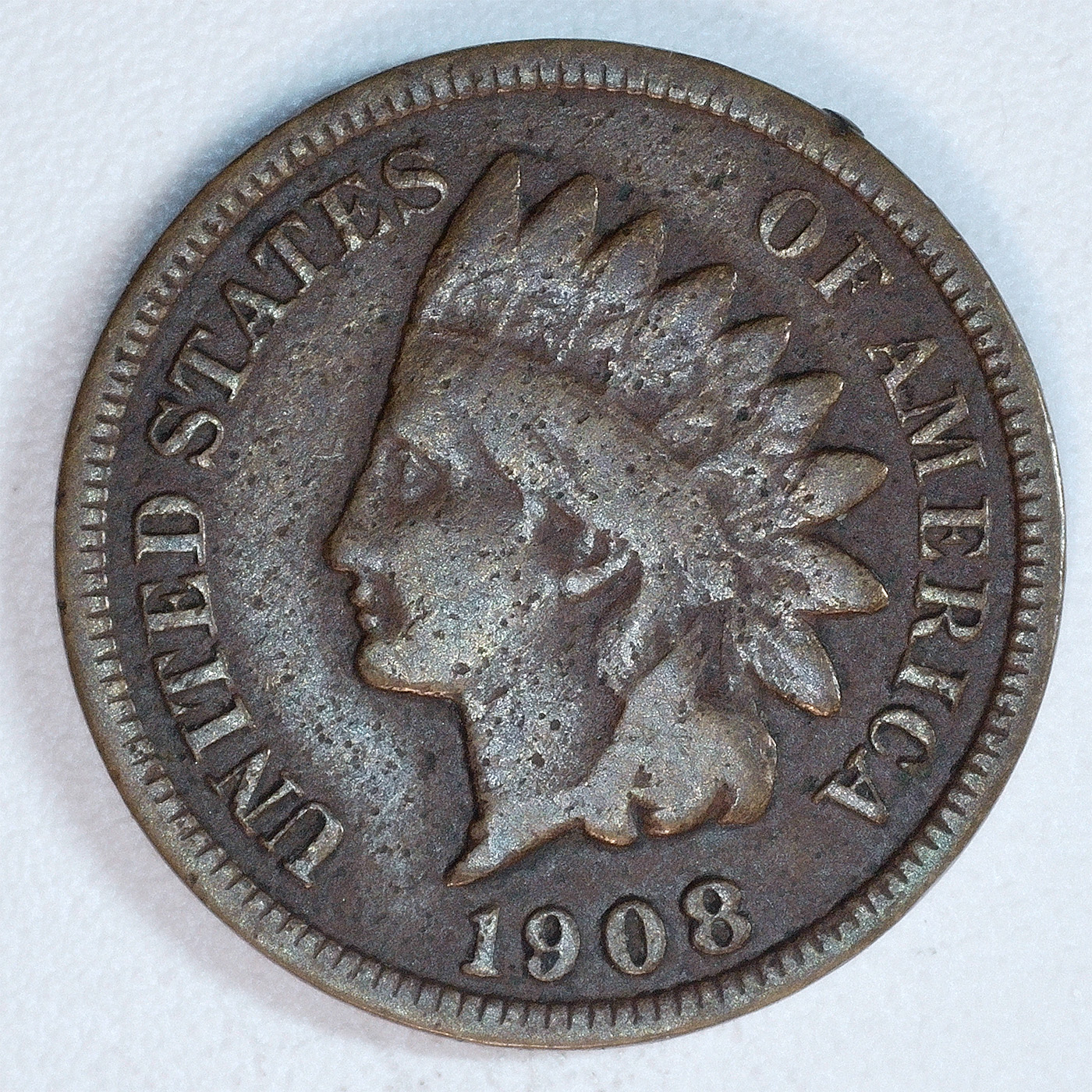 Obverse of the 1908-S Indian Head cent from the Weekley Collection